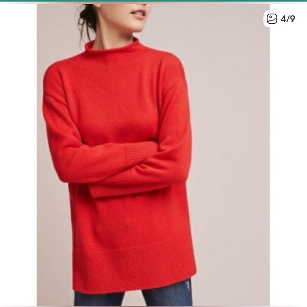 Moth Anthropologie Red Saskia Tunic Mock Neck Sweater Medium Classic